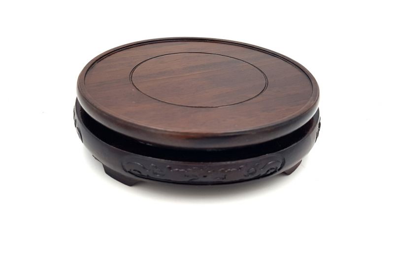 Soporte de madera redondo chino grabado 11,5cm 3