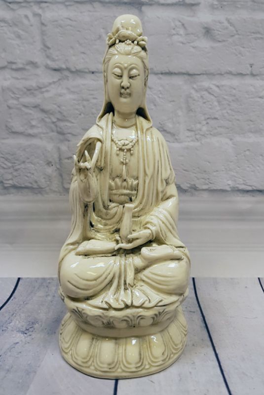 Statue chinoise blanche - Porcelaine Dehua - Déesse position de méditation 1