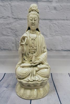 Statue chinoise blanche - Porcelaine Dehua - Déesse position de méditation