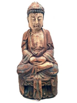 Statue Chinoise en Bois - Bouddha en position Lotus