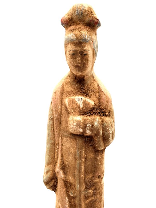 Statue chinoise - Terre cuite - Dame de Cour Tang - Éventail 2