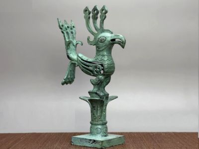 Statue Oiseau divin SanXingDui en laiton style antique – Sculpture chinoise 24 cm