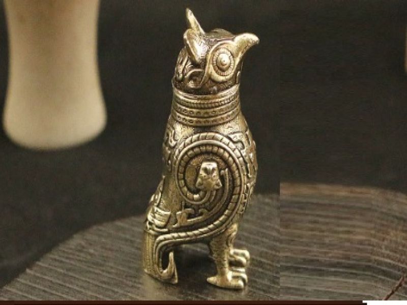 Statue Oiseau sacré SanXingDui finition bronze & laiton – Sculpture chinoise 5,2 cm