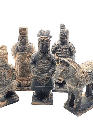 Statues Soldat de Xian en terre cuite - 4 petits soldats et 1 cheval