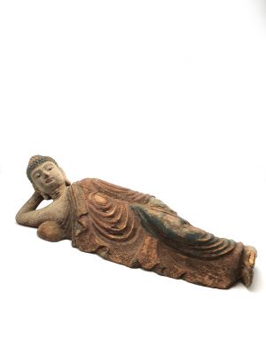 Statuette Chinoise en bois Bouddha allongé Statuette Chinoise en bois Bouddha allongé