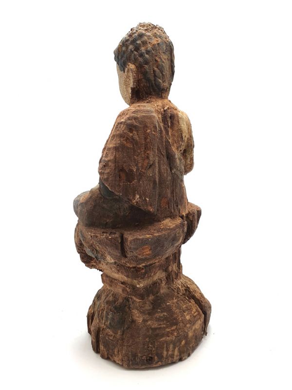 Statuette Chinoise en bois Bouddha en position lotus 5
