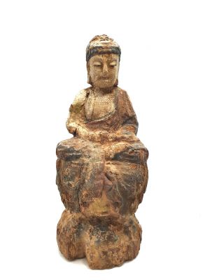Statuette Chinoise en bois Bouddha en position lotus