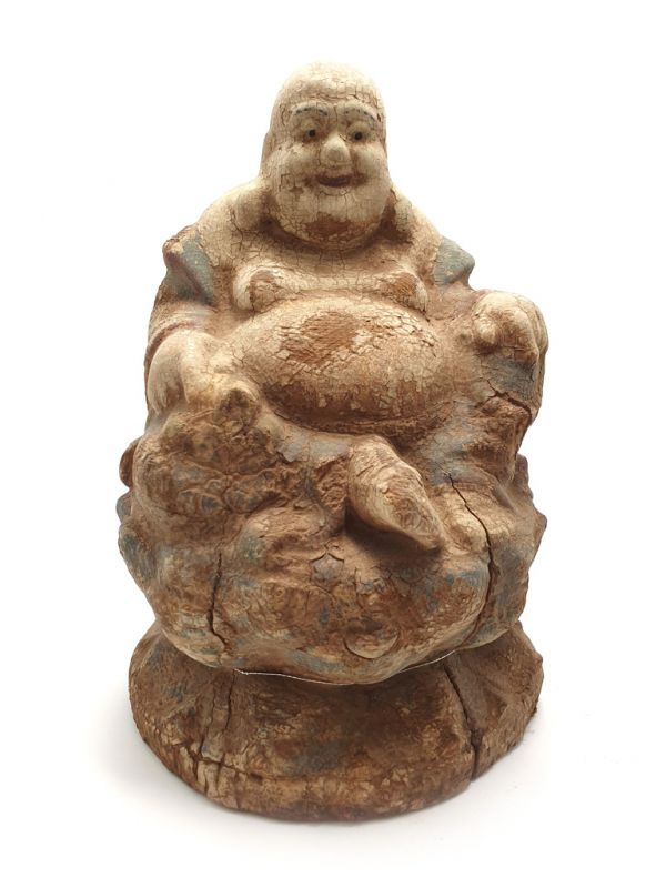 Statuette Chinoise en bois Bouddha rieur