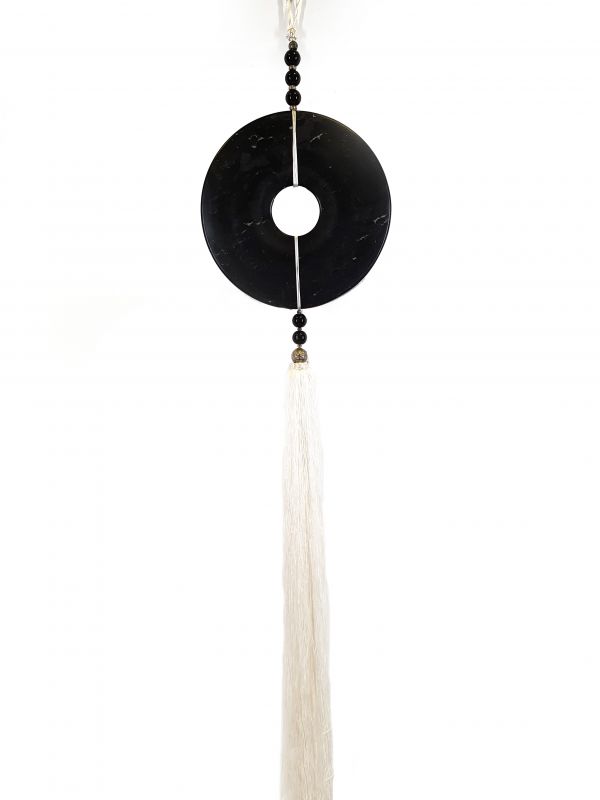 Suspended Bi Disk Silk and Jade Black and White 1