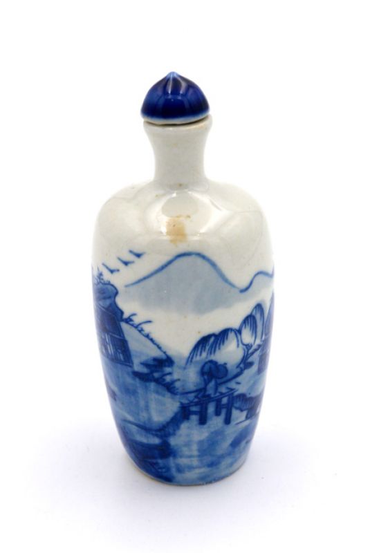 Tabaquera China de Porcelana - arte chino - Blanco y Azul - Paisaje 4 2