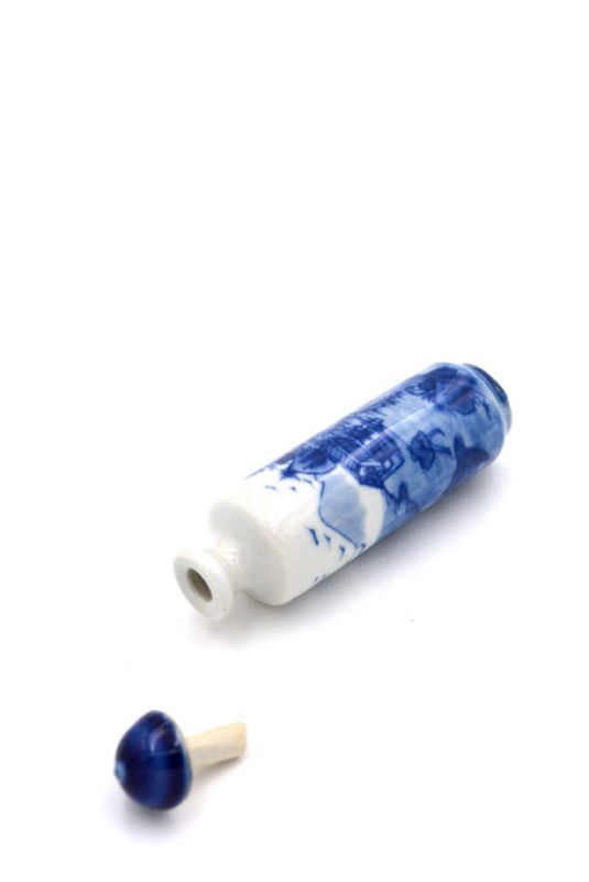 Tabaquera China de Porcelana - arte chino - Blanco y Azul - Paisaje 7 5