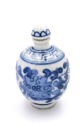 Tabatière Chinoise en Porcelaine - Peinture à la main - Blanc et Bleu - Fleur 2