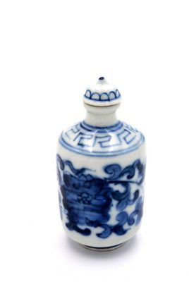 Tabatière Chinoise en Porcelaine - Peinture à la main - Blanc et Bleu - Fleur 3