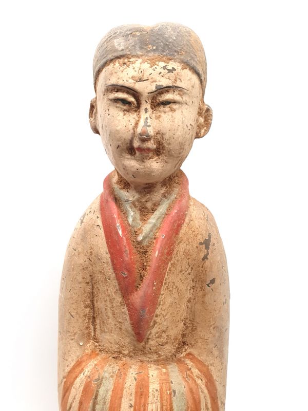 Tang sehr Große Terrakotta-Statue Hofdamen weiß, rot und schwarz 2