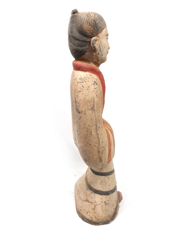 Tang sehr Große Terrakotta-Statue Hofdamen weiß, rot und schwarz 4