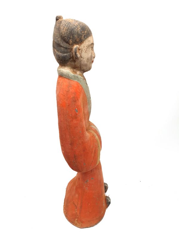 Tang sehr Große Terrakotta-Statue Hofdamen Weiß und rot 4