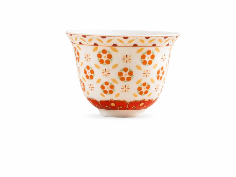 Tasse Chinoise en Porcelaine à Motifs Floraux Orange - Tasse à Thé