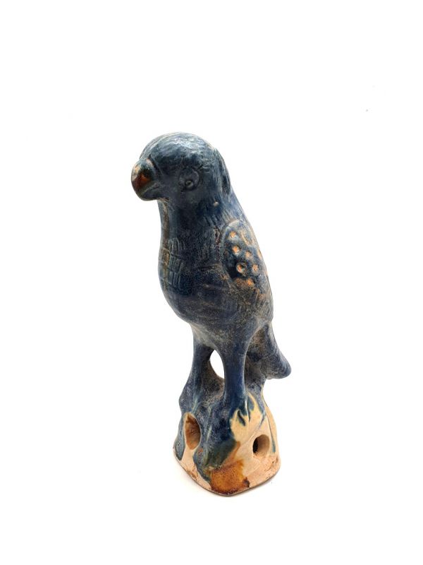 Terracotta Parrot with blue glaze S 1