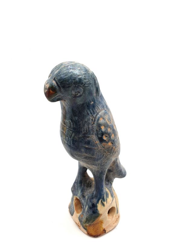 Terracotta Parrot with blue glaze S 2