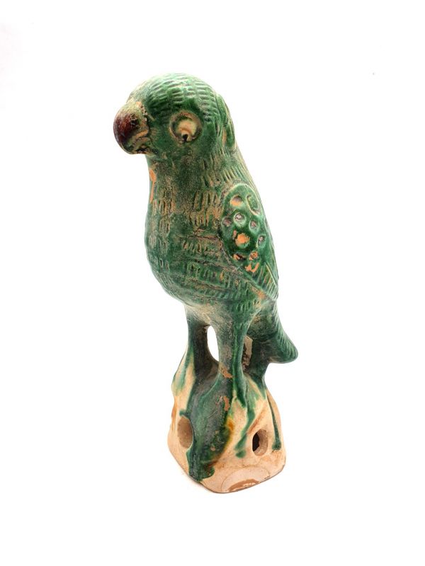 Terracotta Parrot with green glaze S 1