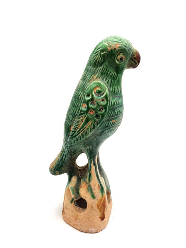 Terracotta Parrot with green glaze S 2
