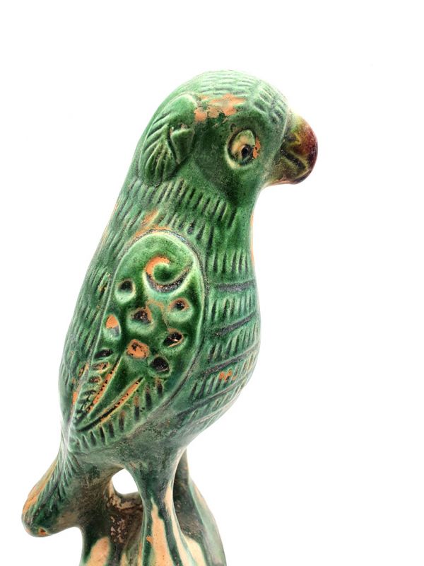 Terracotta Parrot with green glaze S 3
