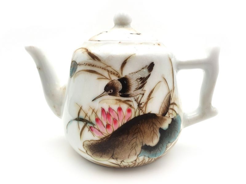 Tetera de Porcelana China - Pájaro en una flor de loto 2 1