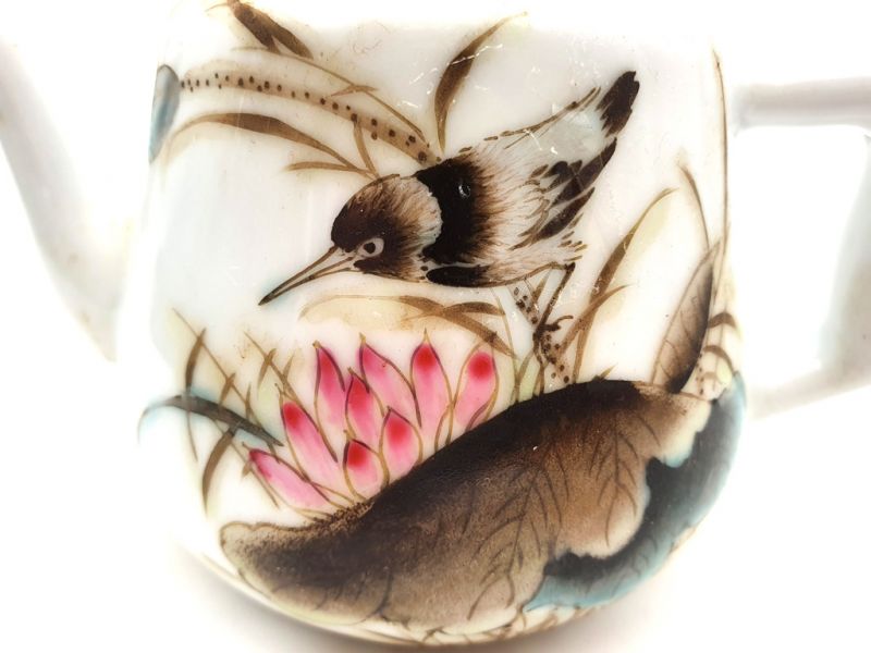 Tetera de Porcelana China - Pájaro en una flor de loto 2 2