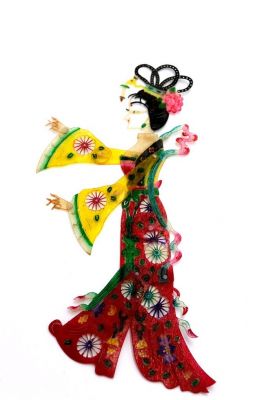 Théâtre d'ombres Chinois - Marionnettes PiYing - Femme - Rouge et jaune