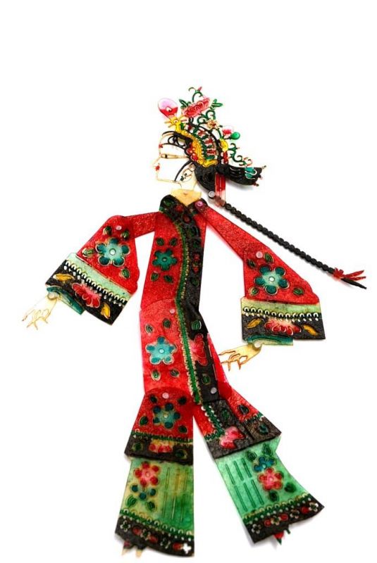 Théâtre d'ombres Chinois - Marionnettes PiYing - Femme - Rouge et verte 1