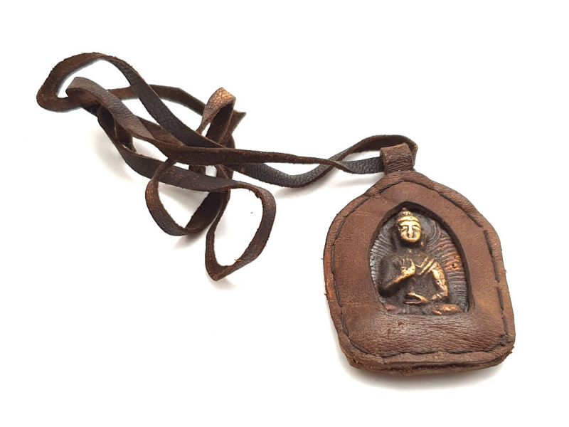 Tibetan Reliquary - Old Amulet in Leather and Copper L 1