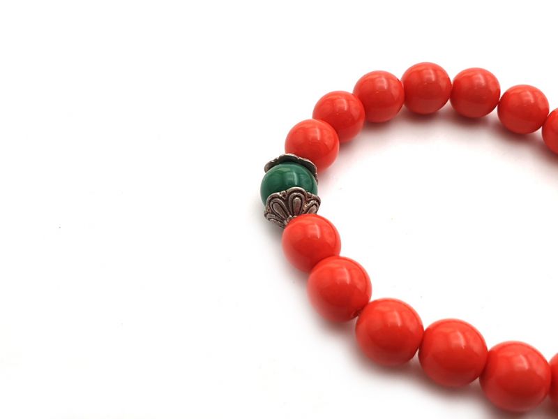 Tibetisches Armband Mâlâ aus Steinperlen - Korallenrosa 2