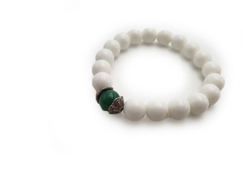 Tibetisches Armband Mâlâ aus Steinperlen - Weiß 2