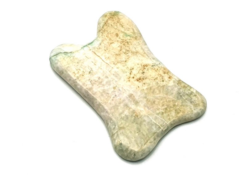 Traditional Chinese medicine - Gua Sha concave in Jade - light green with yellow highlights 2