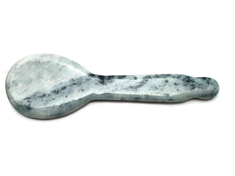 Traditional Chinese Medicine - Gua Sha Jade Spoon - White with green highlights 1