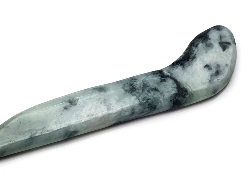 Traditional Chinese Medicine - Jade Gua Sha Stick - White and Green spotted 2