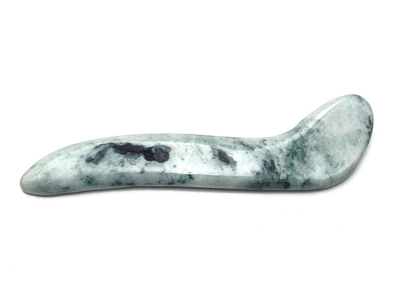 Traditional Chinese Medicine - Jade Gua Sha Stick - White and spotted green 1