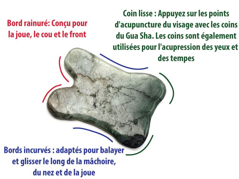 Traditionelle chinesische Medizin - Gua Sha umgekehrt konkav in Jade - Dunkelgrün und weiß 3