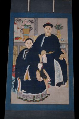 Très Grand Portrait d'ancêtres chinois - Famille - Bleu