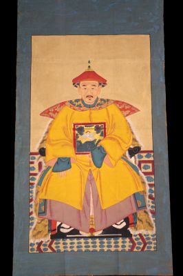 Très Grand Portrait d'ancêtres chinois - Majestueux - Empereur - Jaune
