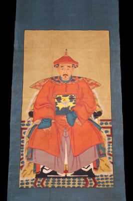 Très Grand Portrait d'ancêtres chinois - Majestueux - Empereur - Orange