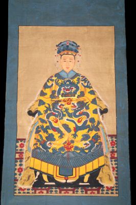 Très Grand Portrait d'ancêtres chinois - Majestueux - Impératrice - Jaune