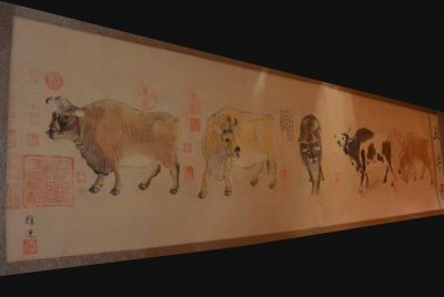 Très Grande Scène chinoise - Peinture - Cinq Boeufs - Han Huang