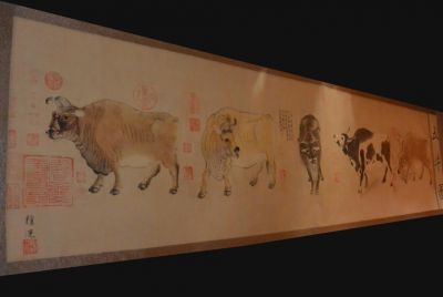Très Grande Scène chinoise - Peinture - Cinq Boeufs - Han Huang Très Grande Scène chinoise - Peinture - Cinq Boeufs - Han Huang