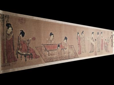 Très Grande Scène chinoise Peinture Dame aux serviteurs (ou Dame à l'éventail) - Zhou Fang Très Grande Scène chinoise Peinture Dame aux serviteurs (ou Dame à l'éventail) - Zhou Fang