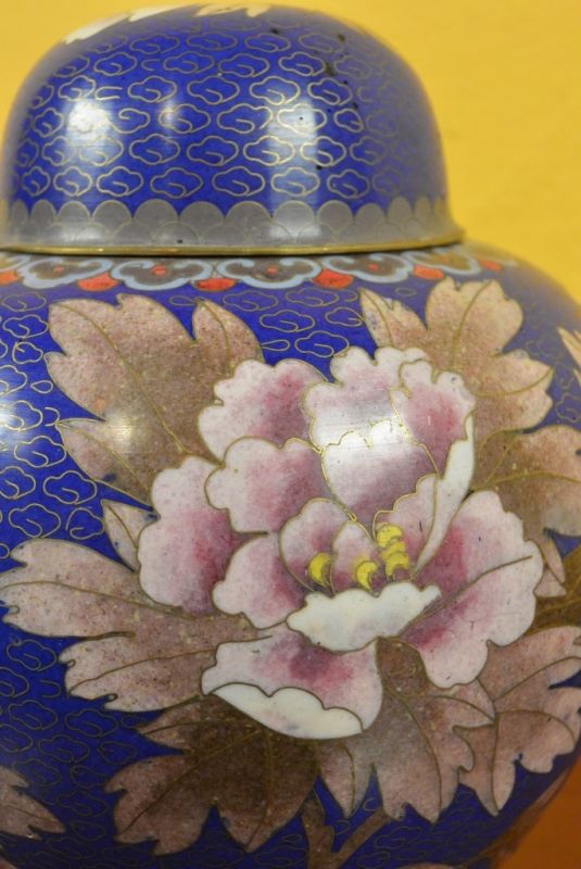 Vase in Cloisonné Blau Blumen 2