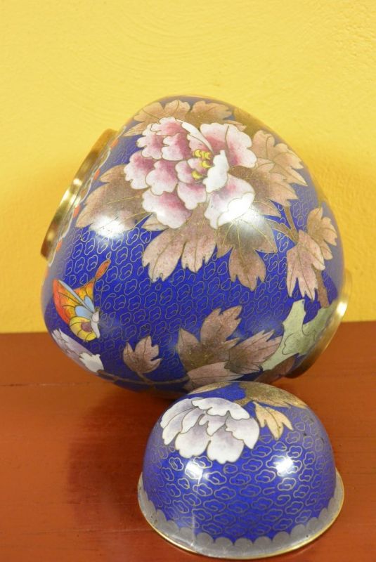 Vase in Cloisonné Blau Blumen 4