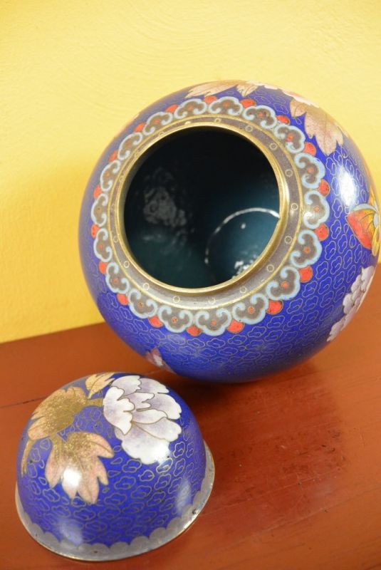 Vase in Cloisonné Blau Blumen 5
