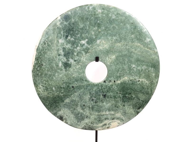 Very Large Chinese Bi Disc in Jade 35cm Green and Grey 1