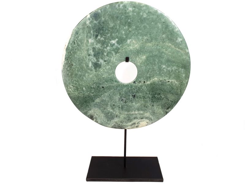 Very Large Chinese Bi Disc in Jade 35cm Green and Grey 2